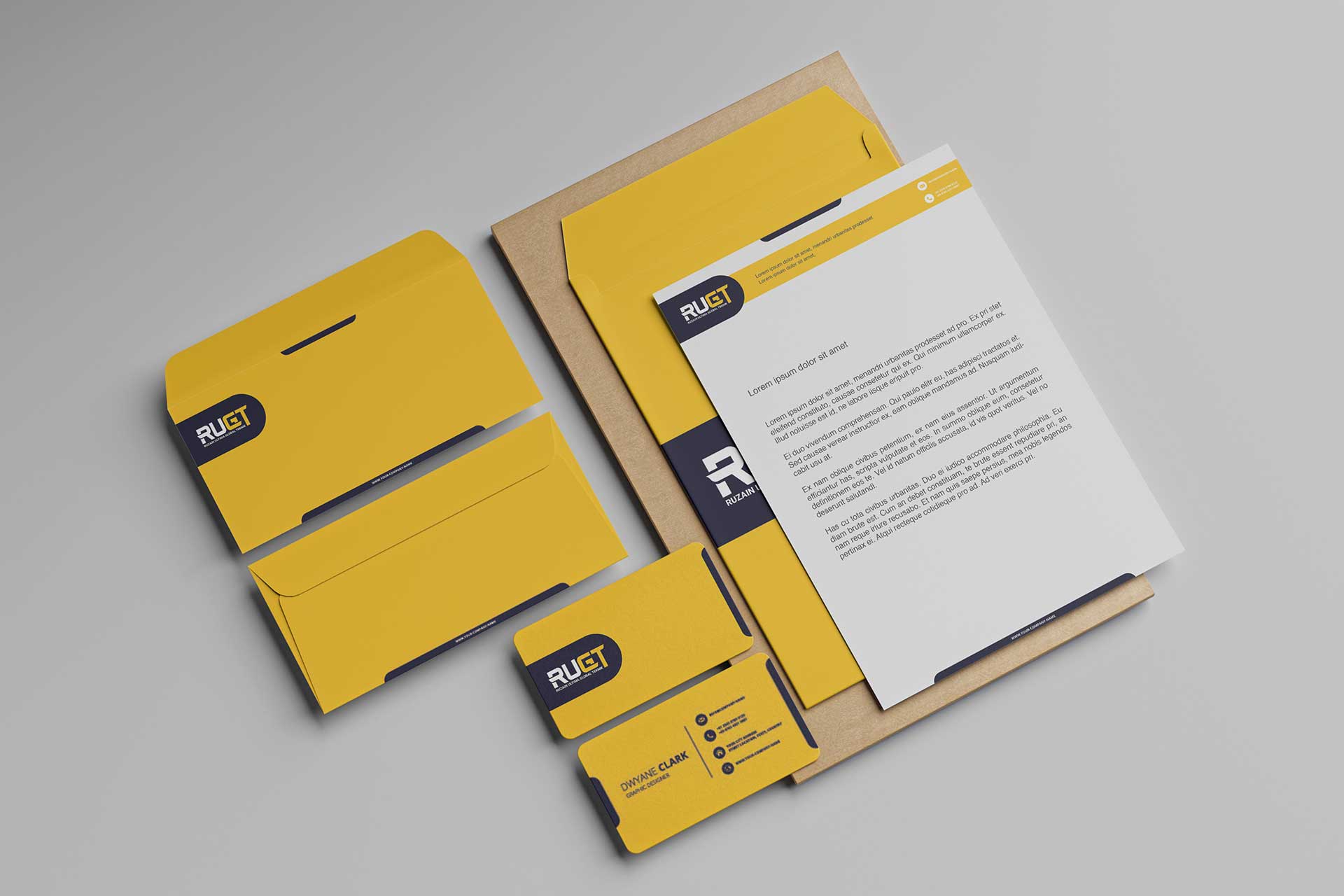 jasa desain grafis identitas korporat dan stationery RUGT.